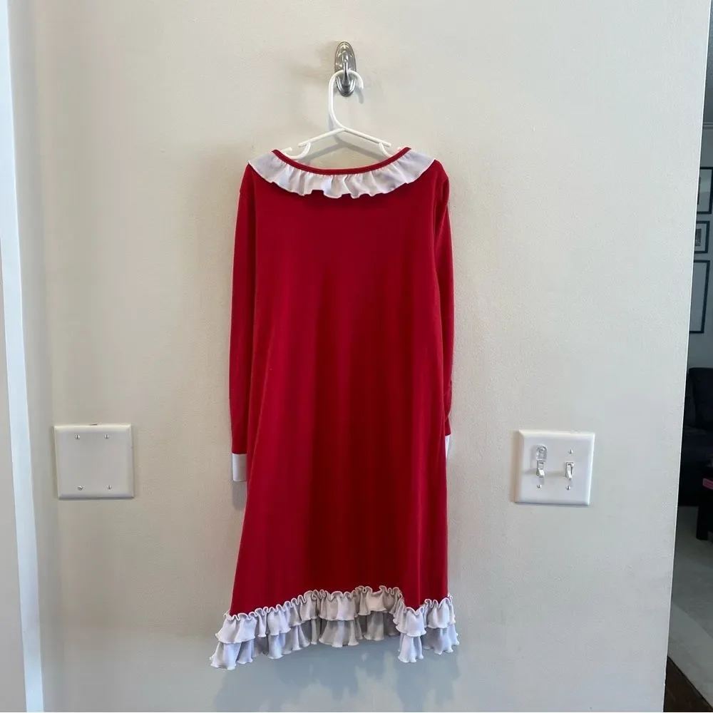 Hanna Andersson Christmas Nightgown Elf Santa Mrs.Claus Red Size 130 8 Ruffle